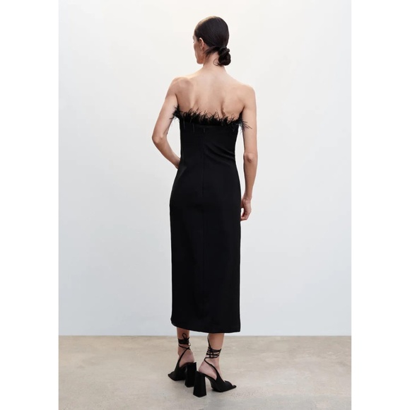 NWT Mango Black Feather Dress Midi- size 2 - Picture 5 of 9